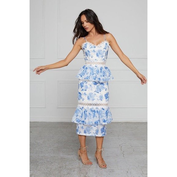 V. CHAPMAN The Daffodil Dress in French Floral Blue - Picture 3 of 16